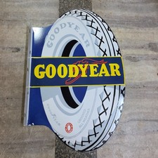 GOODYEAR BALLOON TIRES FLANGE 2-SIDED PORCELAIN ENAMEL SIGN 19 X 30 INCHES picture