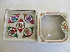 VTG Bradford Designer Classics Glass Christmas Ornaments Set -5 TEARDROP REFLECT picture