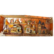 Vtg Holiday Time Thanksgiving 10 Pc Village House Set Lighted Fall Decor Harvest picture