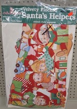 Vintage Peck 1985 Christmas Velvety Flocked Santa’s Helpers Hanging Decoration picture