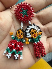Vtg Native American Indigenous Seed Bead Handmade Indian Chief & Lady Pin picture