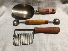 3 vntg wood handled kitchen utensils-decor purpose only picture