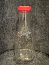 Vintage Farmland Glass Milk Bottle - Eggnog - Quart Size with Red Plastic Lid picture