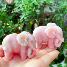 Natural Pink Opal Hand Carved Elephant Figurine Healing Crystal Decor Gift 2pcs picture
