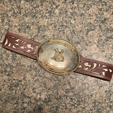 Vintage Tony Lama German Silver Bronze Rodeo Buckle Nocona Leather Belt Sz 36 picture