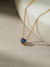 Elegant 18K Yellow Gold Over Heart Blue Sapphire Pendant Necklace with 18