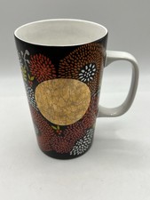 Starbucks 2014 Dot Collection Fall Floral Mug Black Orange Red Gold Circle 16oz picture