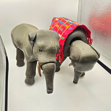  Pair Antique Schoenhut Humpty Dumpty Circus Glass Eye Elephants + Blanket picture