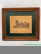 Vintage Framed Old Lithograph Locomotive Train Engine Car Man Cave 1960s picture