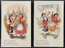 SPAIN-LOT (2) POSTCARDS ARTIST SIGNED FRIEX~YOUNG COUPLE DANCING & SINGING picture
