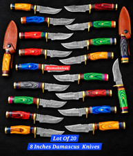 Lot of 20 Custom Handmade Damascus Steel Hunting Skinning Knives 8in, WHOLESAL picture