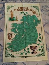 Vintage Irish Families Linen Tea Towel Map of Ireland Surnames picture