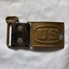 US Army Indian War Era Enlisted Brass Belt Buckle Plate w/Leather Keeper 1872-74 picture