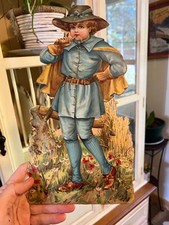 1880's LARGE ANTIQUE VICTORIAN TRADE CARD BLUE BOY DIE-CUT CHROMOLITHOGRAPH picture