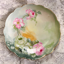 Antique Limoges France Hand Painted Rose Plate Scalloped Gold Rim 1891-1914 picture
