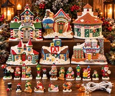 Vintage 1993 Mercuries USA Christmas Village 20 Pc Ceramic Set Lights Working picture