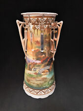 Rare Antique Victorian Amphora Vase Hand Painted Scene Glass Lustres h31cm picture