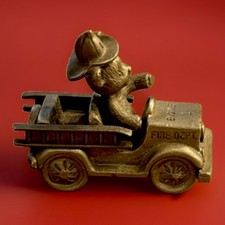 1986 Vintage Pewter Spoontiques #671 Fire Truck Engine 1 With Teddy Bear Mint picture