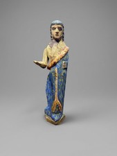 Vintage Hand Carved Wood Santos Figure Statue Folk Art Devotional Blue Robe picture