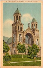 Historic St Marys Church Streetview Star Of Sea Newport Vermont Linen Postcard picture