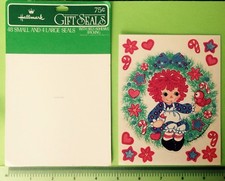 VTG 1978 HALLMARK Raggedy Ann Doll Sticker Sheet Christmas Holiday Wreath Rare picture