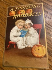 Antique Ellen Clapsaddle Halloween Postcard Ghost Children Ye Ghost Story 1909 picture