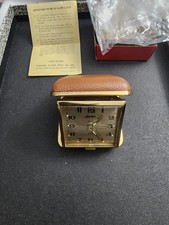 Vintage Linden Wind Up Travel Alarm Clock Gold Tone Case Japan In Box Papers picture