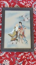 Antique Chinese painted reverse glass painting picture