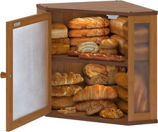 Medium Bamboo Corner Bread Box with Window for Kitchen Countertop Storage picture