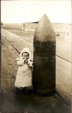 Child & Huge 16 Inch Artillery Shell WWI MaCabre c1915 Real Photo Postcard bhn picture