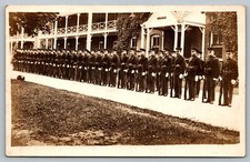 Postcard U.S. Army Military Soldiers Muster At Attention Rifle Real Photo RPPC picture