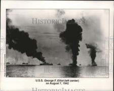 1942 Press Photo U.S.S George F. Elliot ( Left Center)in Flames - nem72253 picture