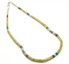 Vintage Santo Domingo Pueblo Serpentine Turquoise Heishi Bead Necklace picture