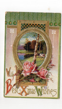 Best XMas Wishes Color Postcard Rose, Farm, Cow ca. 1910 picture