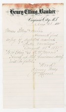 1881 Henry Elling Banker Virginia City Montana Territory Handwritten Letter picture