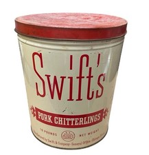 Vtg Swifts Pork Livers 10 lb Tin Can Advertising Graphics Farm Kitchen Decor picture