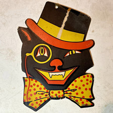 Vintage Halloween Black Cat Die-Cut Cardboard H E Luhrs  picture