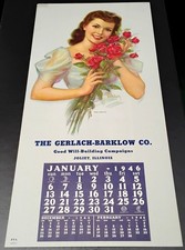 😲 1946 PEARL FRUSH PINUP GIRL CALENDAR VINTAGE POSTER ART PRINT JOLIET ILLINOIS picture
