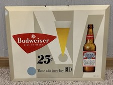 Vintage Budweiser BEER METAL TIN OVER CARDBOARD TOC SIGN ANHEUSER BUSCH ST LOUIS picture