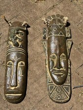 2 - Vintage Clay Tiki Wall Masks Aztec Mayan Latin American Pair 20