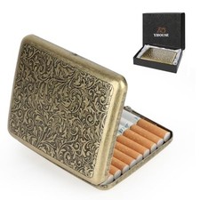 Metal Cigarette Case, Retro Style, Holds Up To 20 Cigarettes, Golden Clip picture
