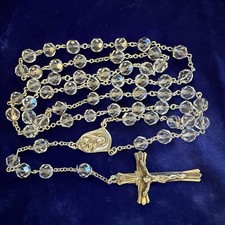 Beautiful Vintage Faceted  Colorless Crystal Sterling Silver Rosary picture
