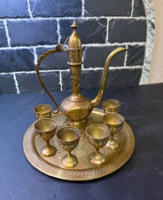 Vintage Etched Brass Coffee and Tea Service Set picture
