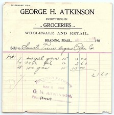 1903 Reading MA Grocer Billhead - Saml Pierce Organ Pipe Co. picture