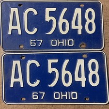 Pair of 1967 Ohio License Plates AC 5648 Blue & White picture