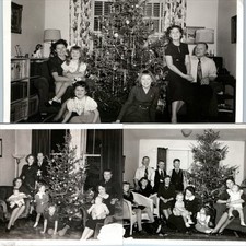 x3 LOT c1940s Montreal Canada Family Christmas Tree Snapshot Photos Children Dog picture