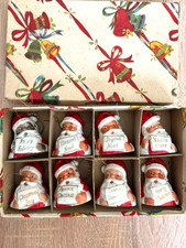 VINTAGE ARDALT JAPAN CHRISTMAS SANTA BELL ORNAMENTS IOB SET OF 8 MCM 1950'S picture