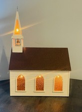Vintage Large, High-Quality Handmade Lighted Wooden Church Holiday MCM picture