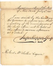 1801 NY Jasper Hopper Signed Document Arsenal Keeper War 1812 Marshall Onondaga picture