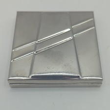 Vintage Shiny Square Silver Chrome Compact Purse Mirror Makeup Case Art Deco picture